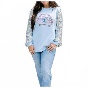 NEW LAYERZ CLOTHING sparkle long sleeve top in holiday truck